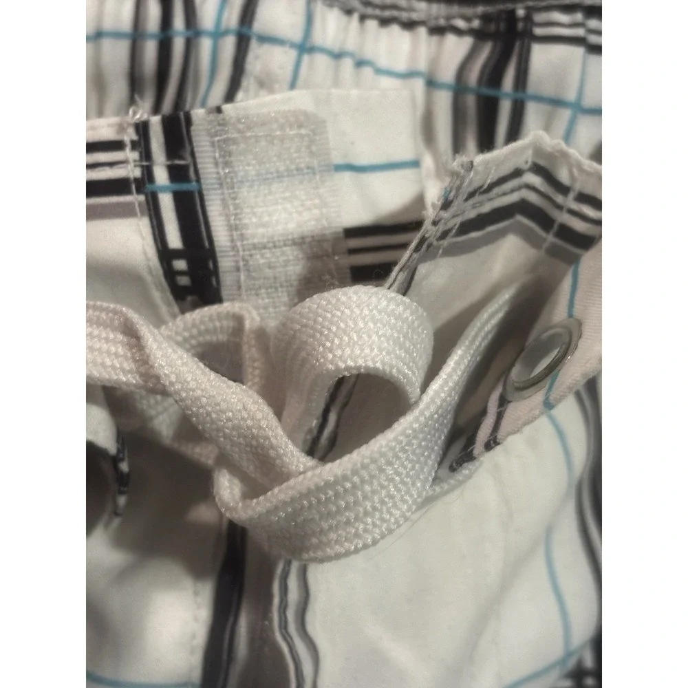 OP Ocean Pacific Opflex Men's Lg 36-38 Board Shorts Plaid White Y2K Style Swim
